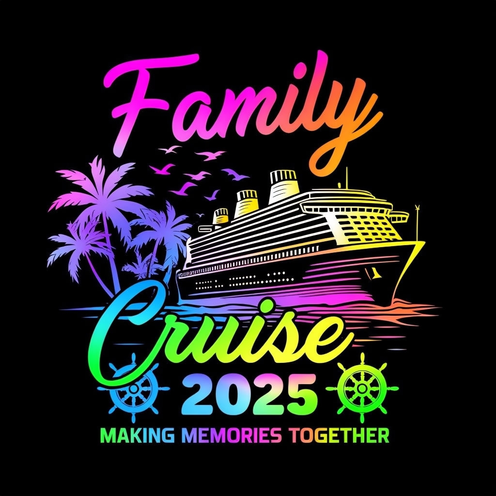 Vibrant Family Cruise Adventure T-Shirt Design with Year 2025