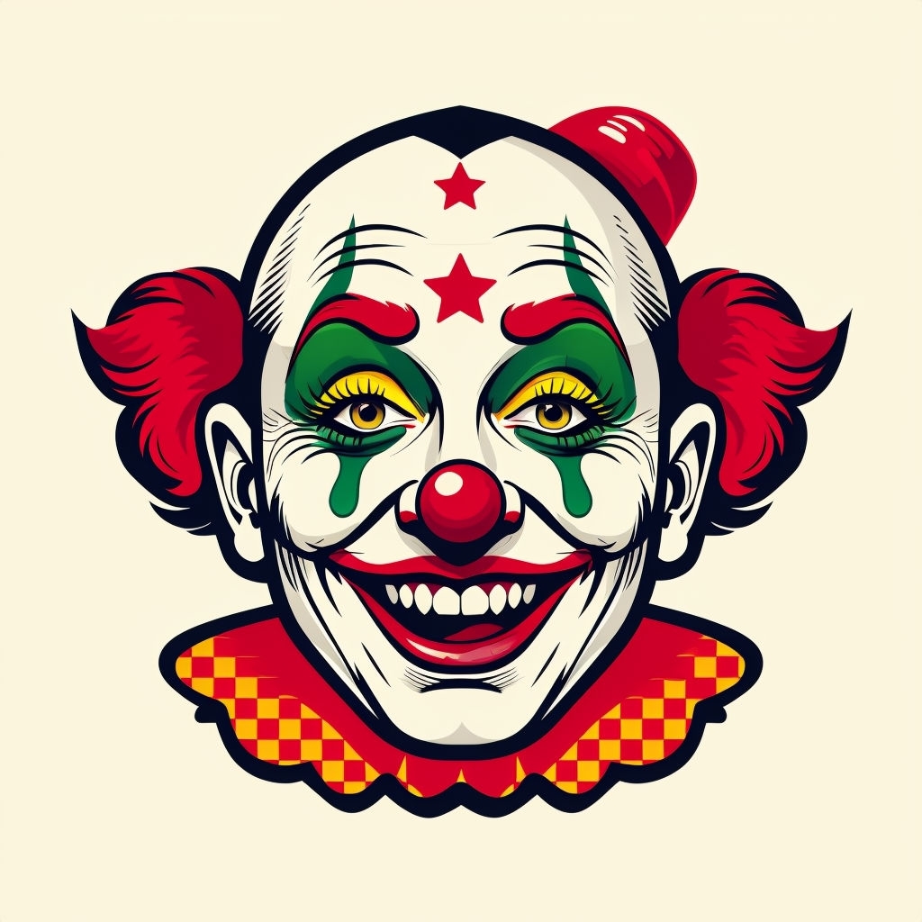 Vintage Cartoon Clown Face Illustration Sticker