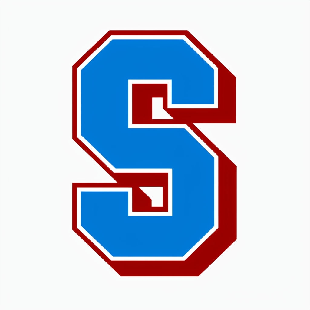 Bold Blue 'S' with Dark Red Shadow Monogram Design