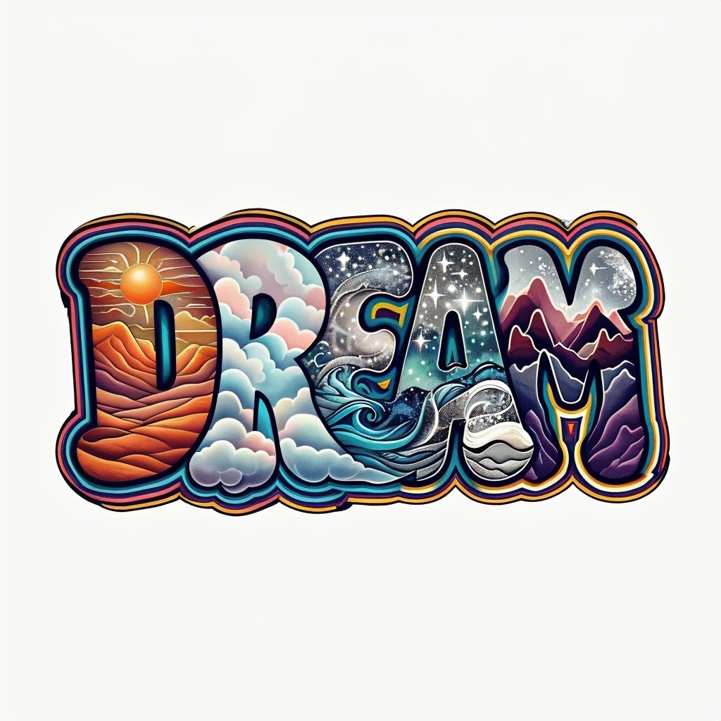 Psychedelic DREAM Word Art T-Shirt with Unique Patterns