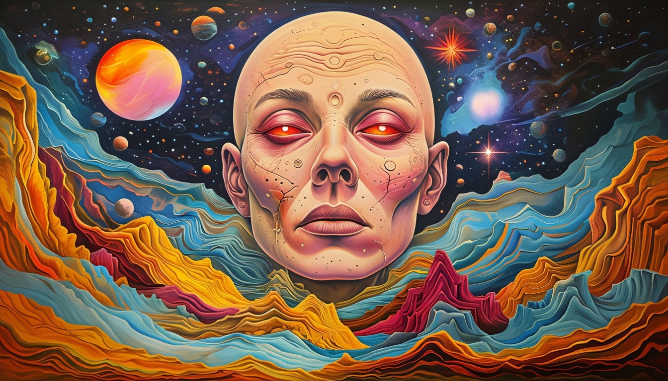 Surreal Colossal Human Face with Cosmic Landscape Backgrounds