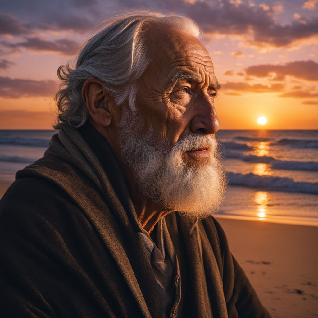 A old man in the beach