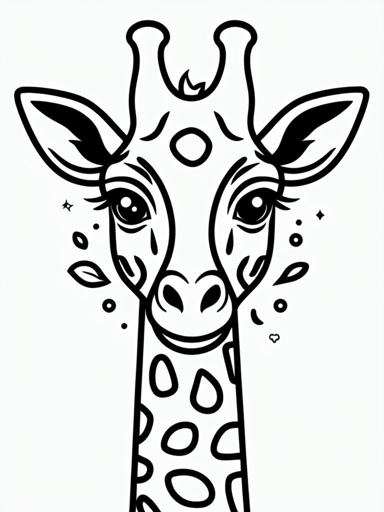 Bold Minimalist Giraffe Head Line Art Illustration Coloring Book Pages