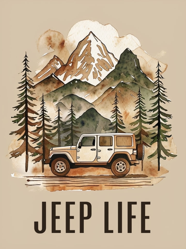 Adventure Awaits Jeep Life Watercolor T-Shirt