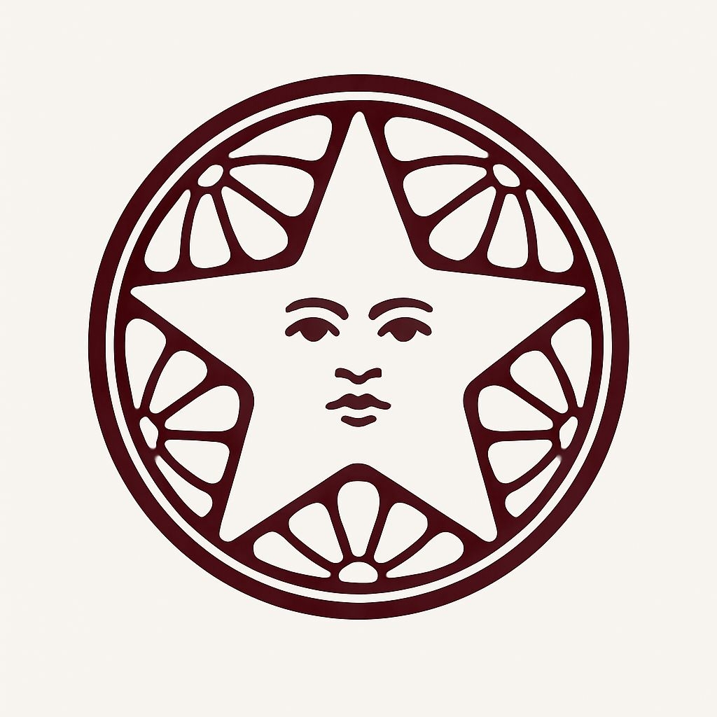 Mystical Maroon Star Emblem with Floral Patterns Sticker