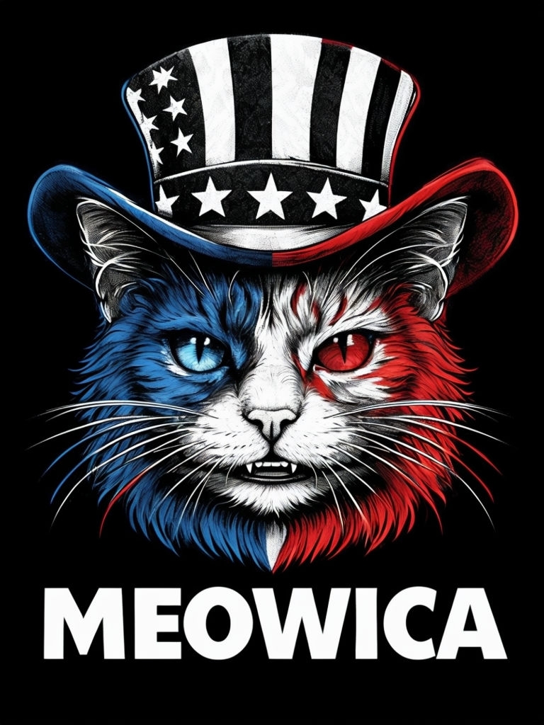 Patriotic Cat Face Illustration with MEOWICA Text T-Shirt