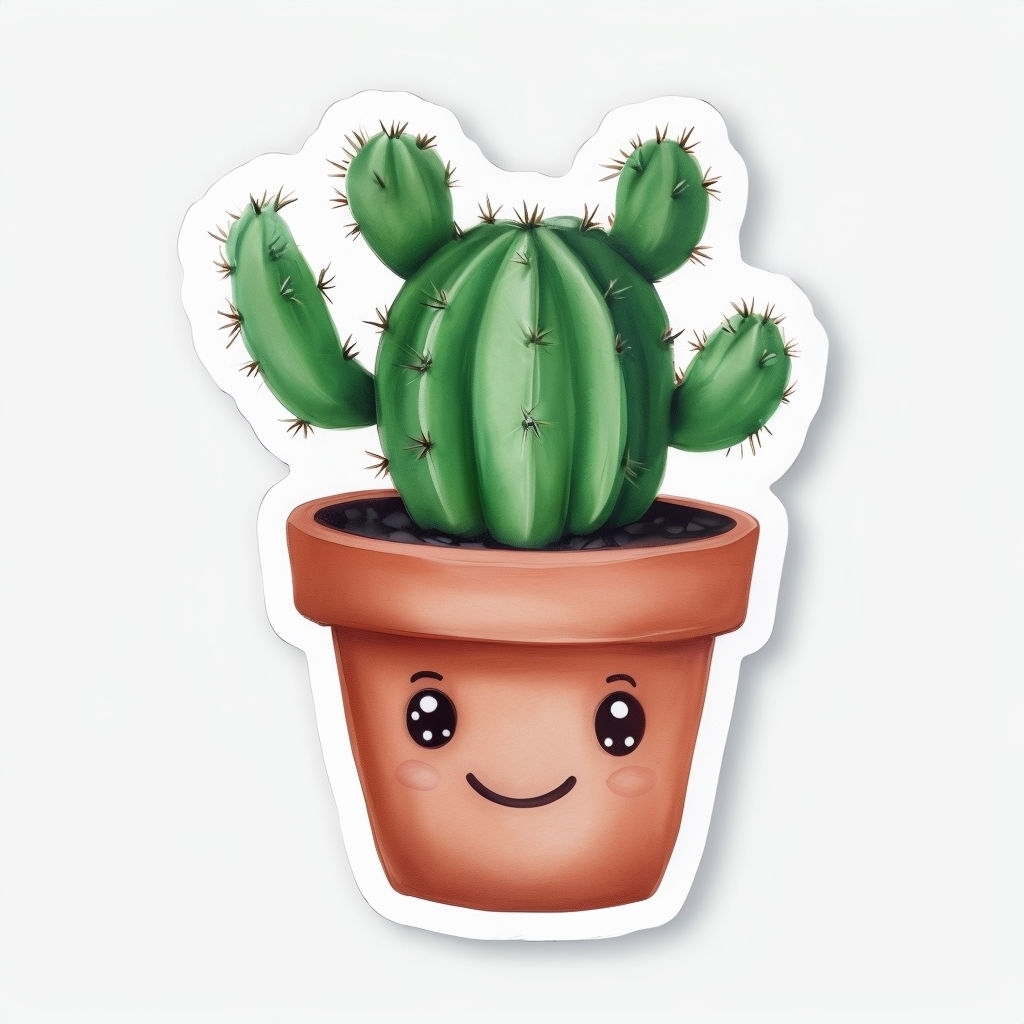 Cute Potted Cactus with Face Die-Cut Sticker Design