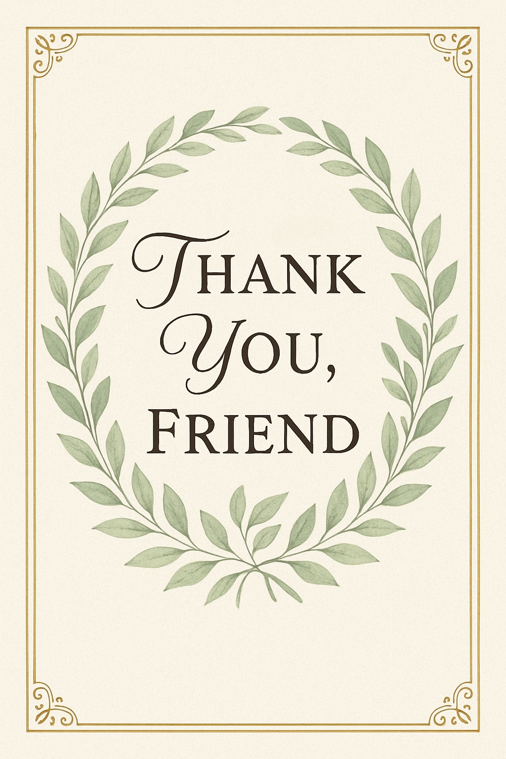 Elegant Thank You Card with Floral Wreath Design for Friends Card
