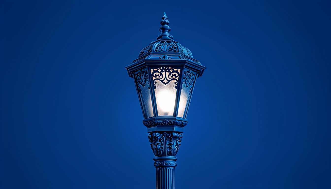 Elegant Ornate Blue Street Lamp Photograph for Virtual Backgrounds