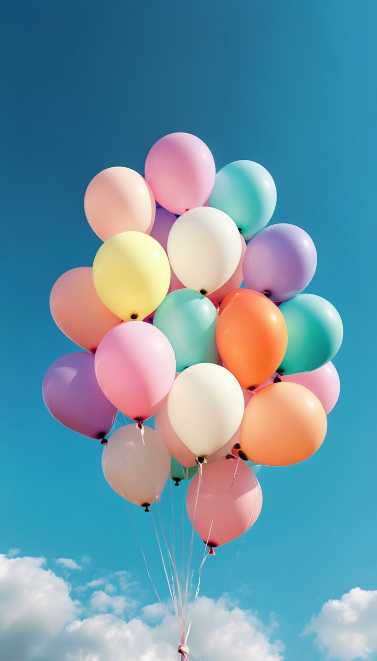 Vibrant Pastel Balloons Against Clear Blue Sky Mobile Wallpaper