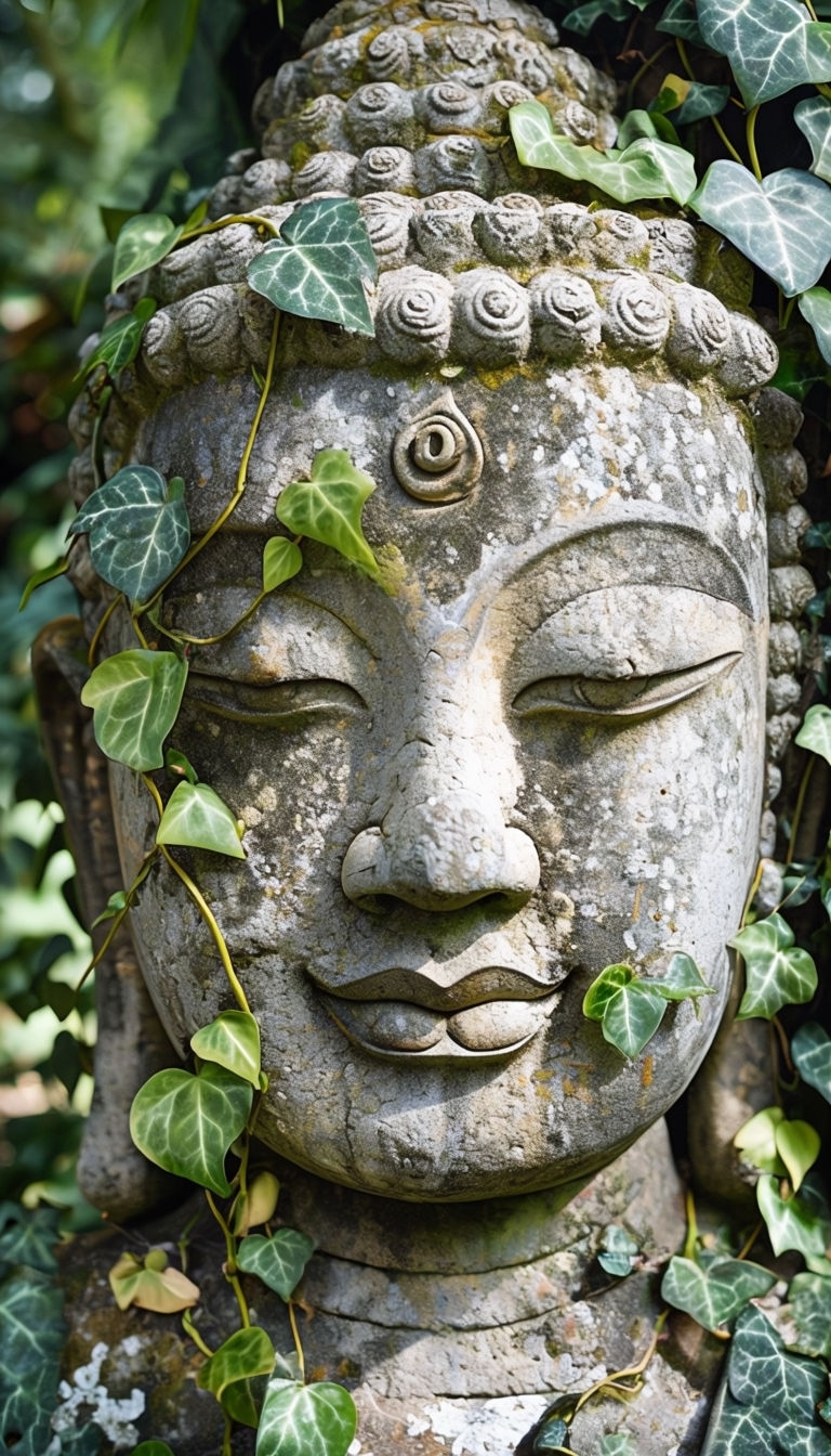 Weathered Buddha Statue Surrounded by Green Ivy Phone Case Cover