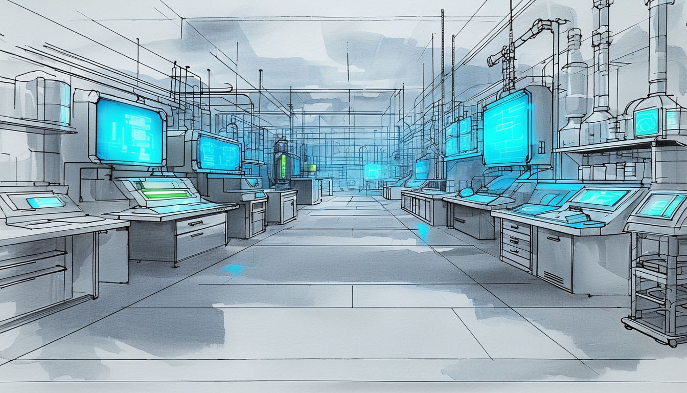 High-Tech Laboratory Virtual Background with Glowing Screens