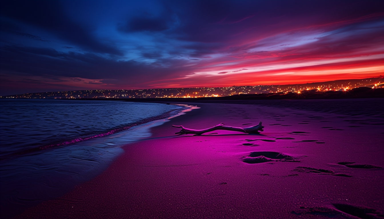 Serene Beach Twilight Landscape with Vibrant Sky Virtual Background