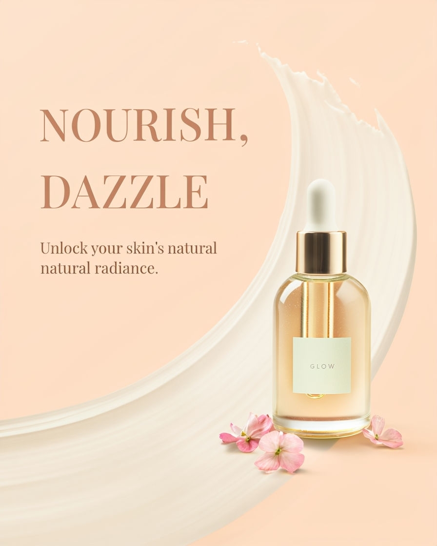 Luxurious Glow Body Oil Advertisement with Soft Aesthetic Design Ads