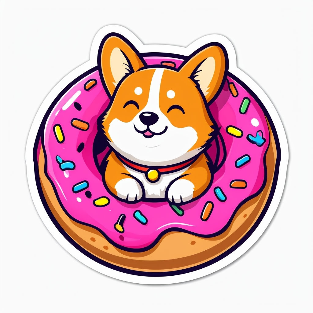 Happy Corgi Sitting in a Colorful Sprinkled Donut Sticker