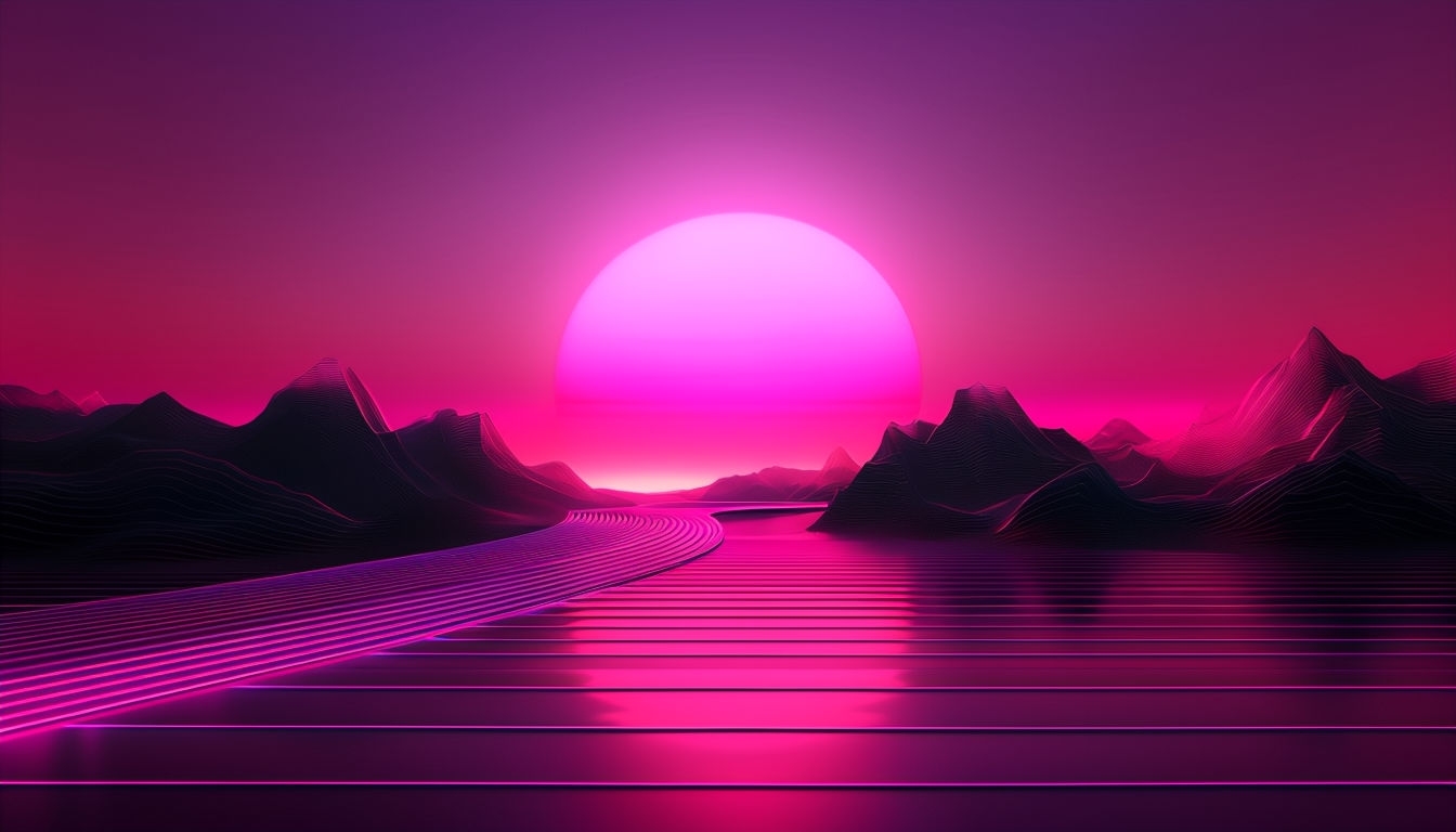 Surreal Retro-Futuristic Neon Landscape Art for Backgrounds