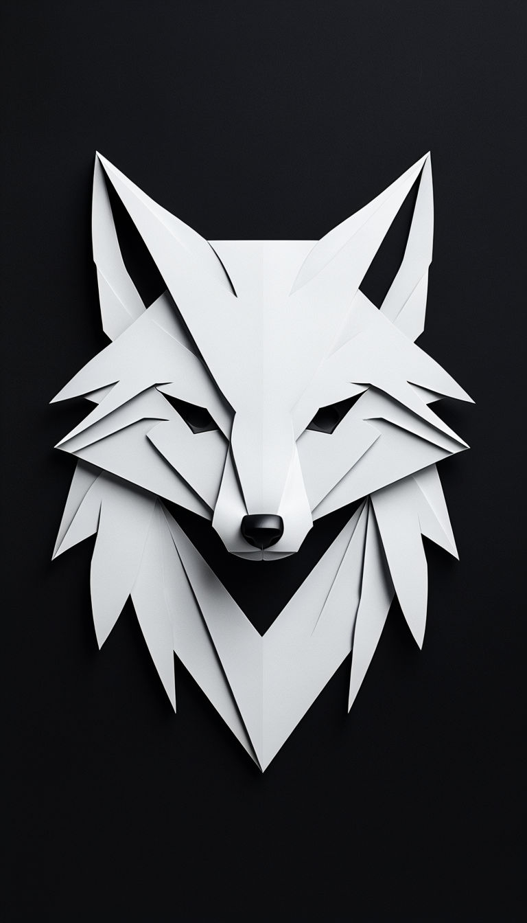 Modern Geometric White Fox Head Illustration Art