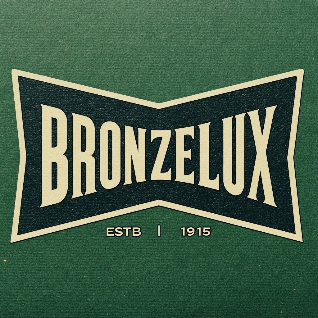 Vintage Bronzelux Label Design on Forest Green Background Logo