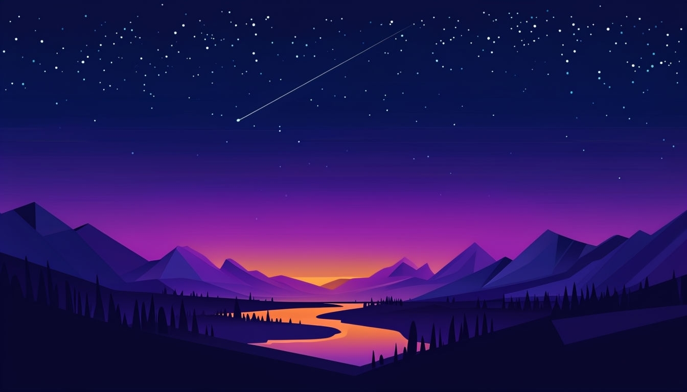 Serene Night Sky Landscape with Mountains and River Virtual Background