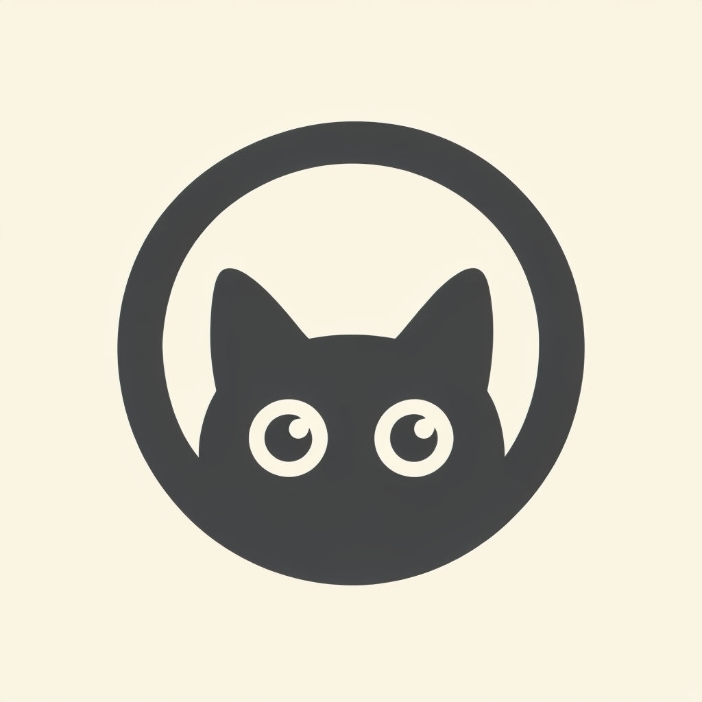 Playful Minimalist Gray Cat Logo Design on Beige Background