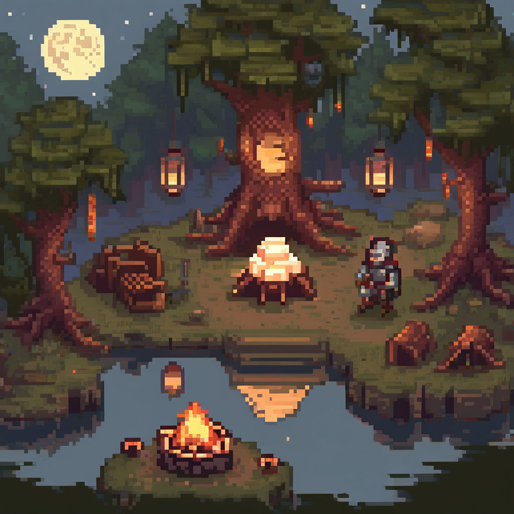 A pixelart representation of a fantasy woodland campsite by UDKM ...