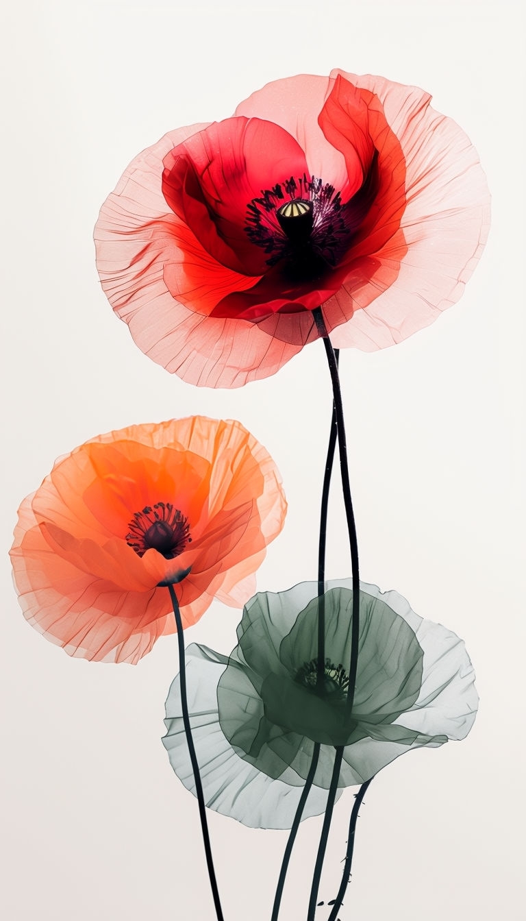 Ethereal Minimalist Floral Poppies on Soft Beige Background Mobile Wallpaper
