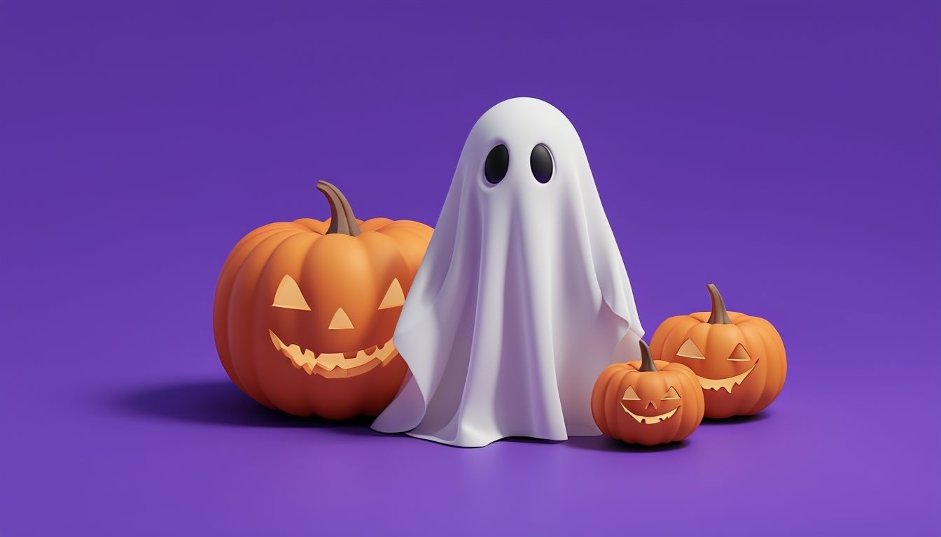 Playful Halloween Ghost and Pumpkins 3D Virtual Background