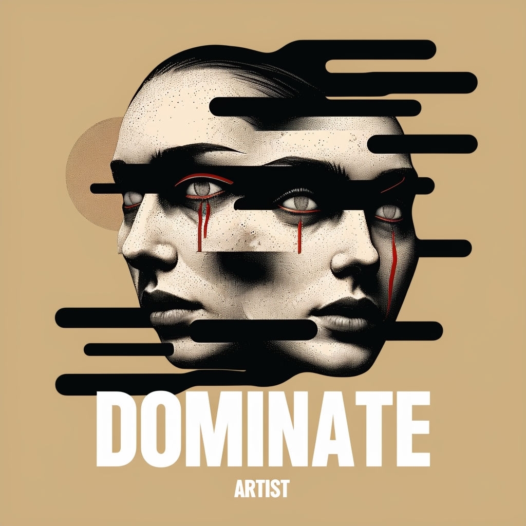 Surreal Black and White Double Face Artwork with Text Design Spotify Album Cover