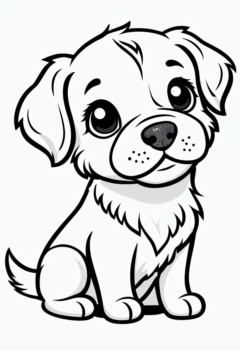 Cute Cartoon Puppy Illustration for Coloring Book Pages