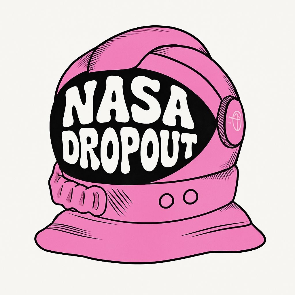 Vibrant Pink NASA Dropout Astronaut Helmet Cartoon Sticker