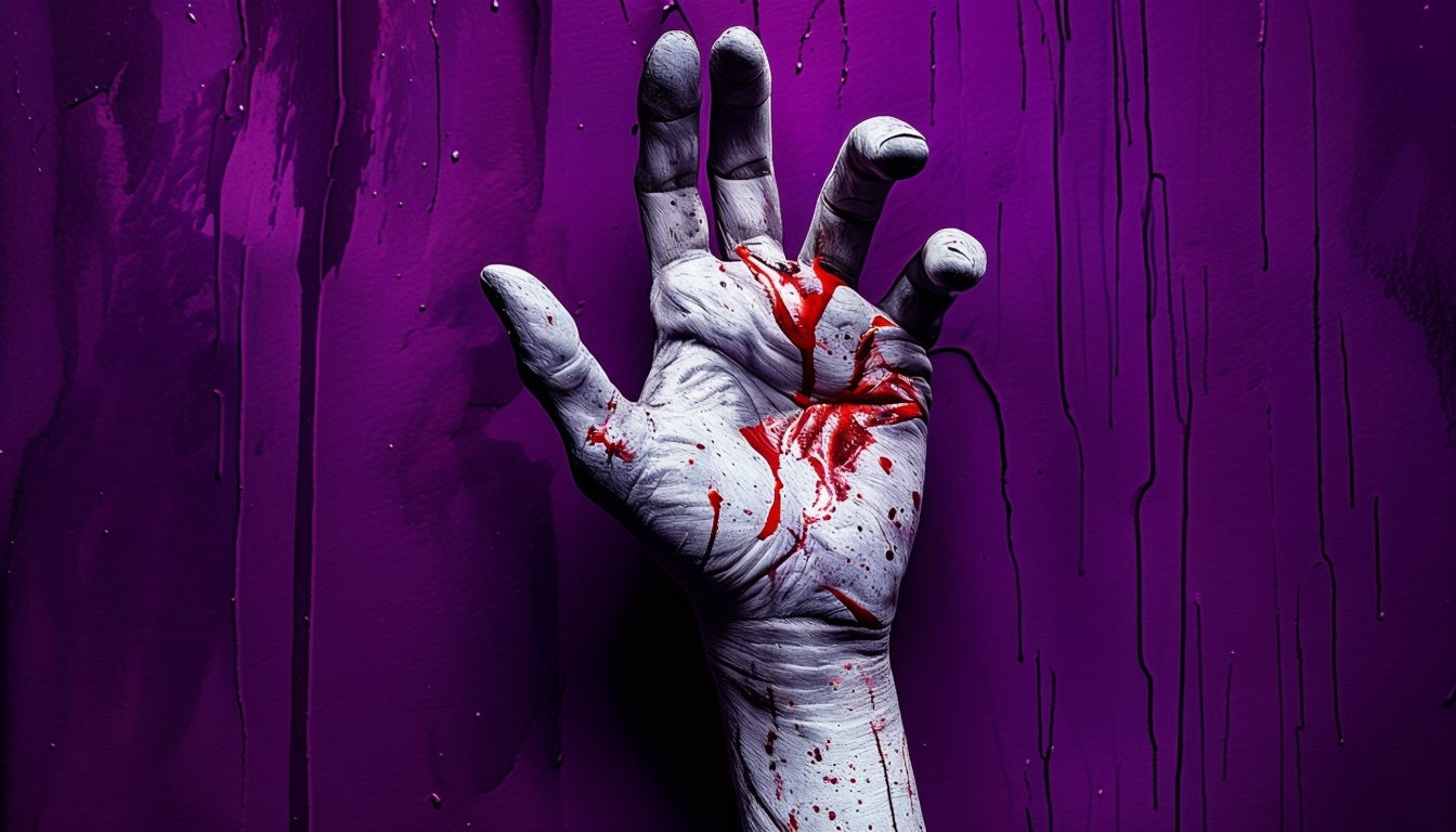 Eerie Reaching Hand Against Deep Purple Background Art for Virtual Backgrounds