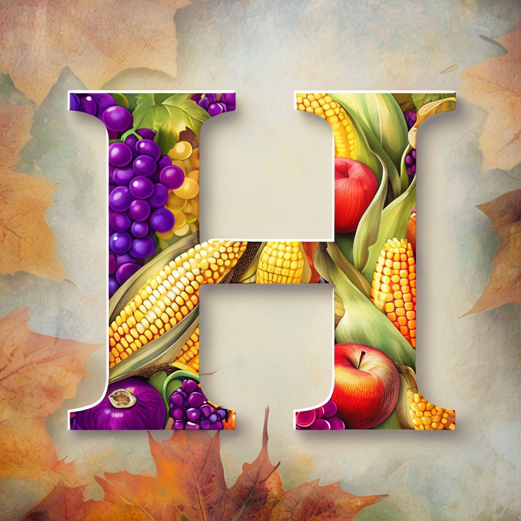 Colorful Seasonal Produce Monogram with Letter H Poster