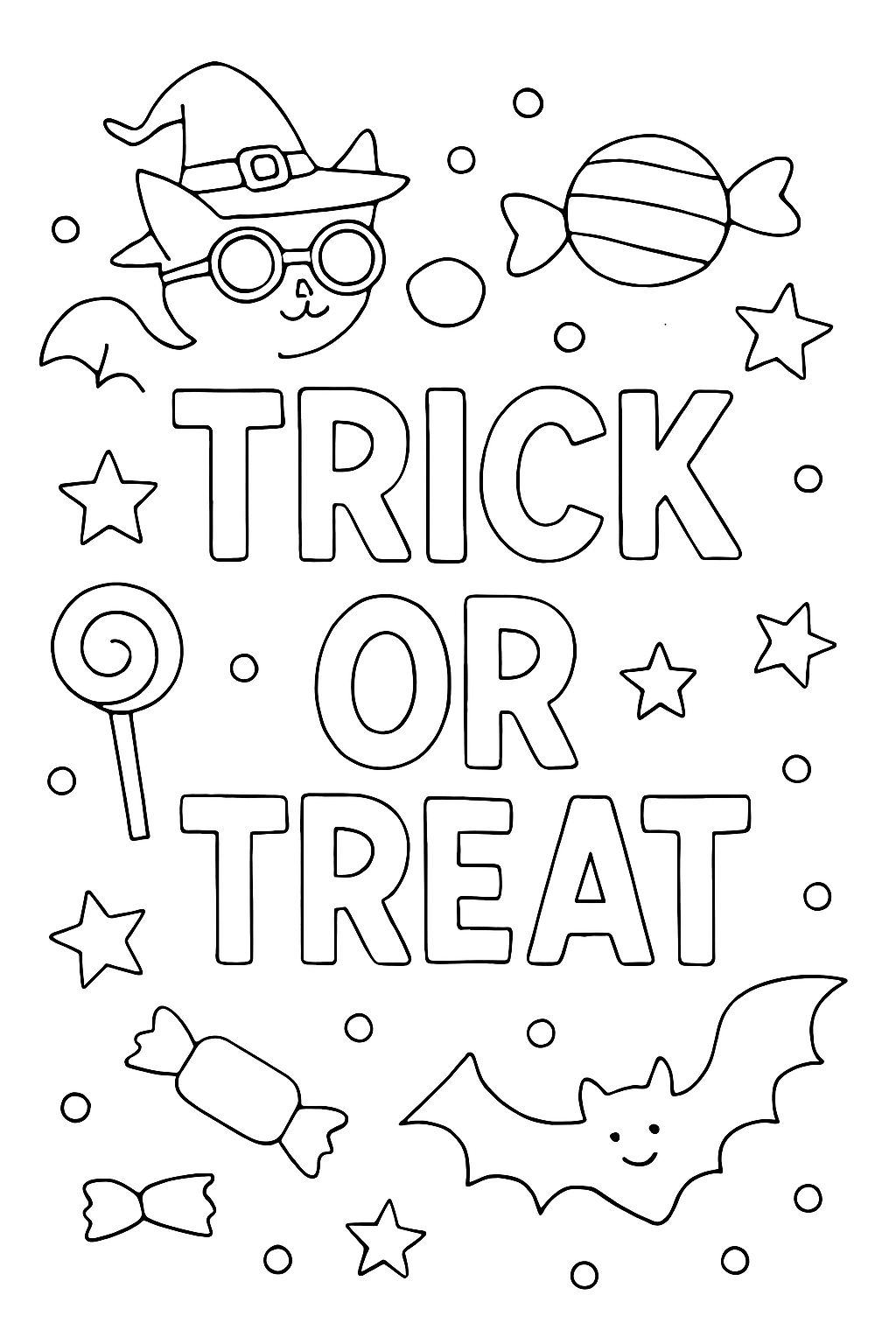 Playful Halloween Trick or Treat Coloring Page for Kids Coloring Book Pages