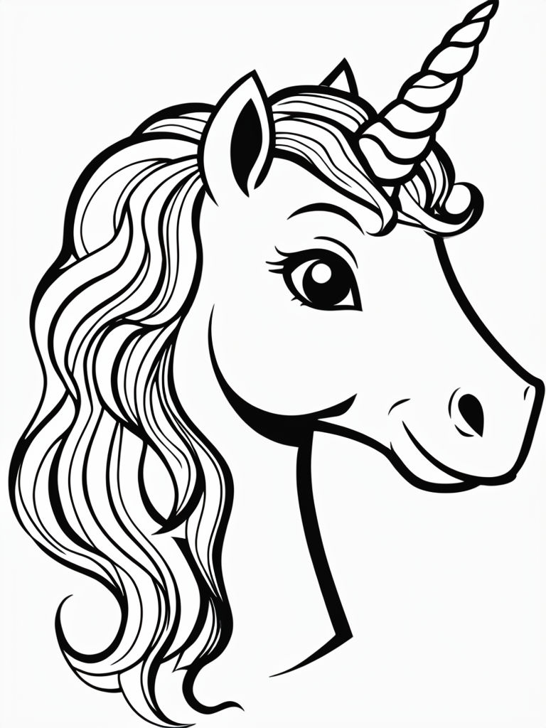 Cute Cartoon Unicorn Head Line Drawing Sticker