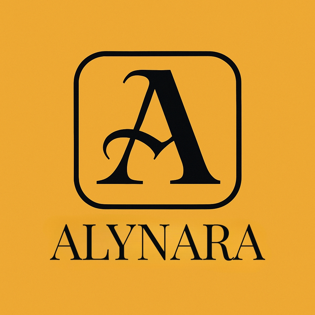 Elegant Amber Yellow Alynara Logo Design with Black Serif Elements