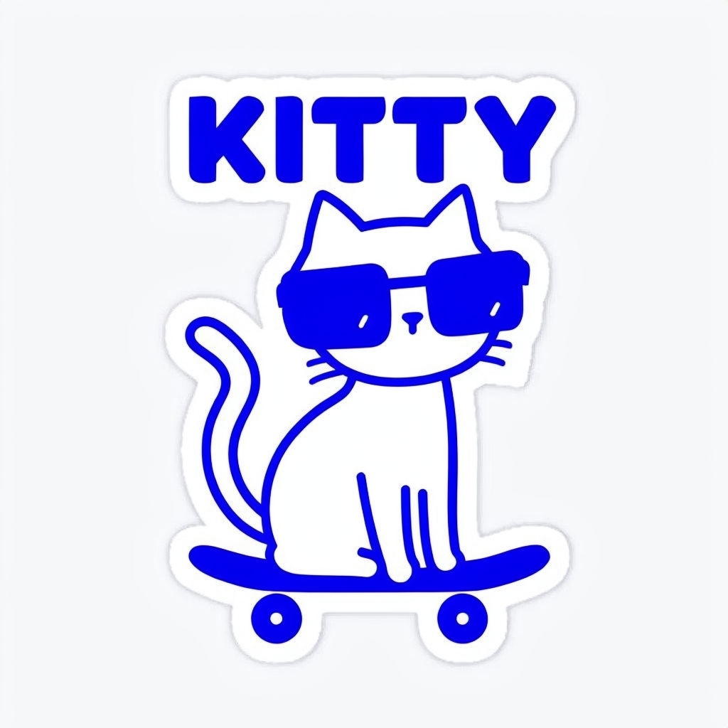 Playful Blue Cat on Skateboard Illustration Sticker