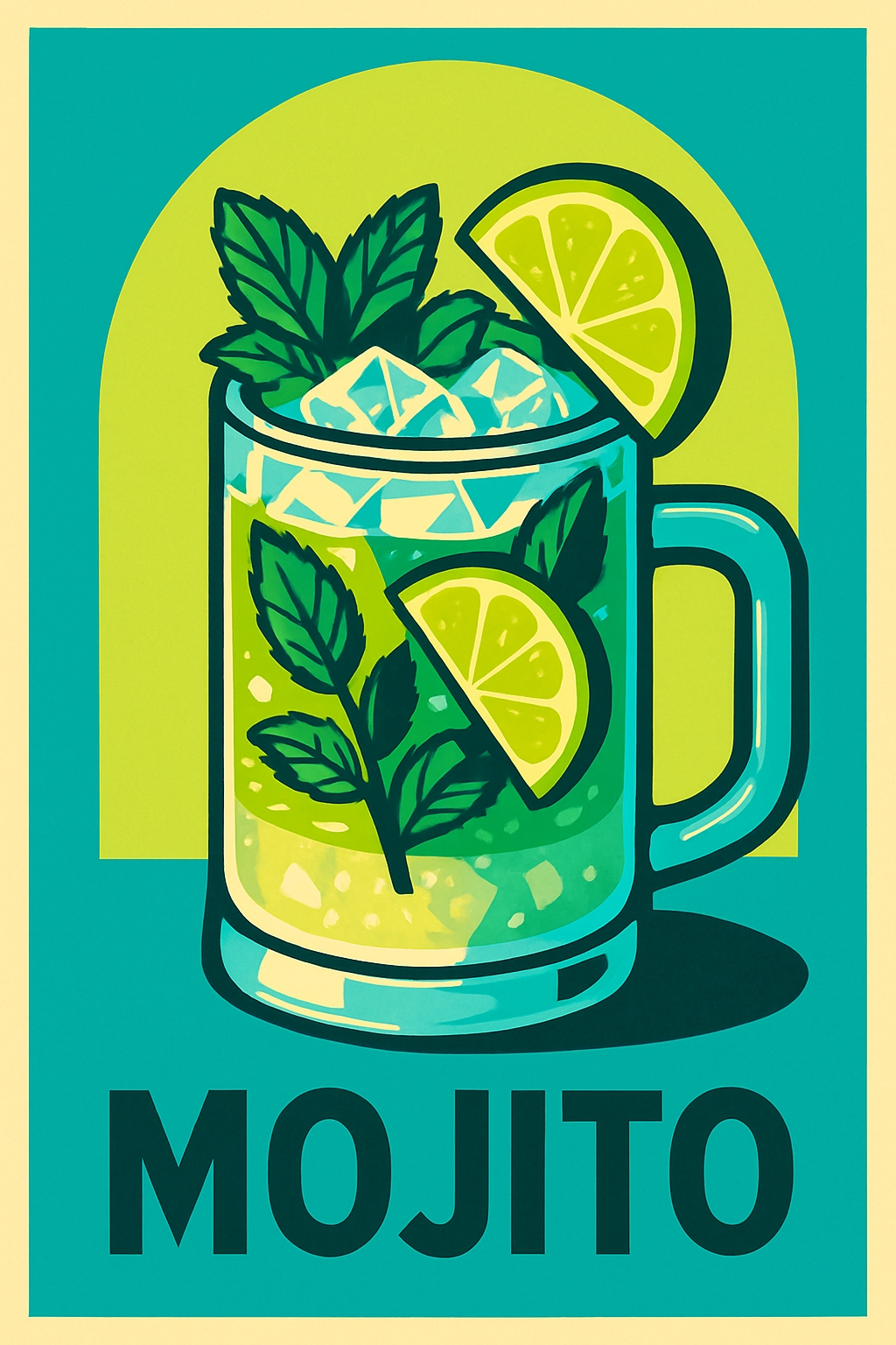Vibrant Mojito Cocktail Digital Illustration Poster