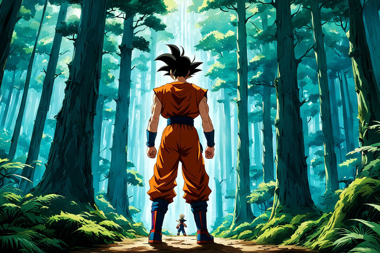 A movie like the animated poster Goku in a forest facing fo... by ...