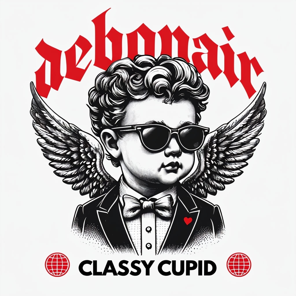 Debonair Cupid Graphic Design with Classy Red Heart T-Shirt