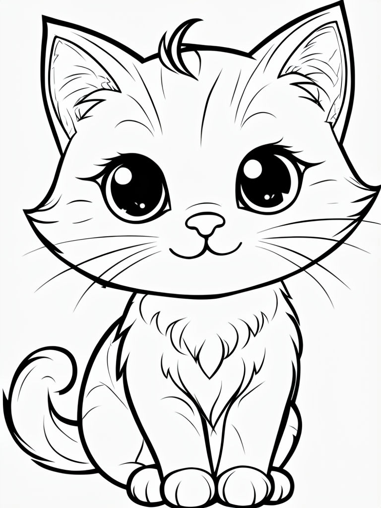 Adorable Cartoon Cat Line Drawing for Coloring Book Pages