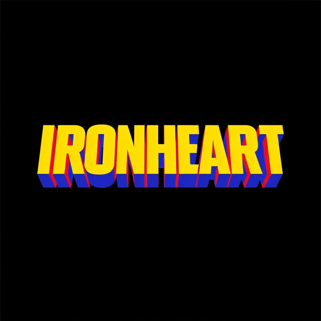 Heroic Ironheart 3D Block Letters Logo Design on Black Background Logo