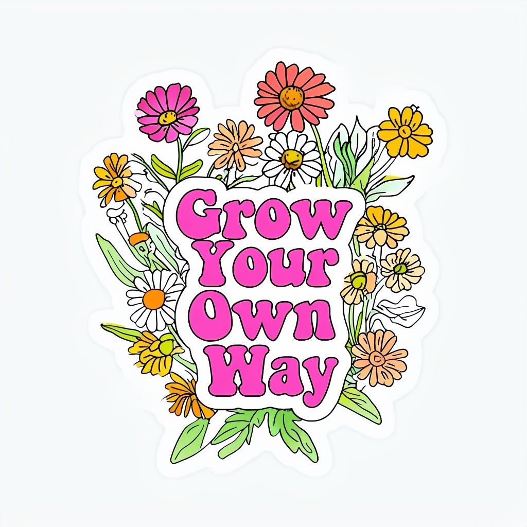 Bright Floral Wildflowers with 'Grow Your Own Way' Sticker