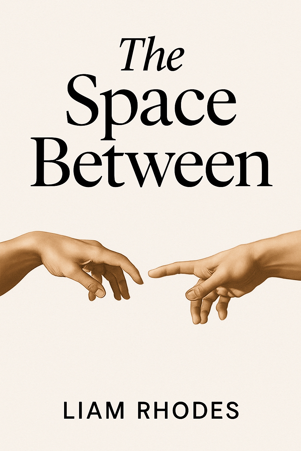 The Space Between Minimalist EBook Cover with Reaching Hands