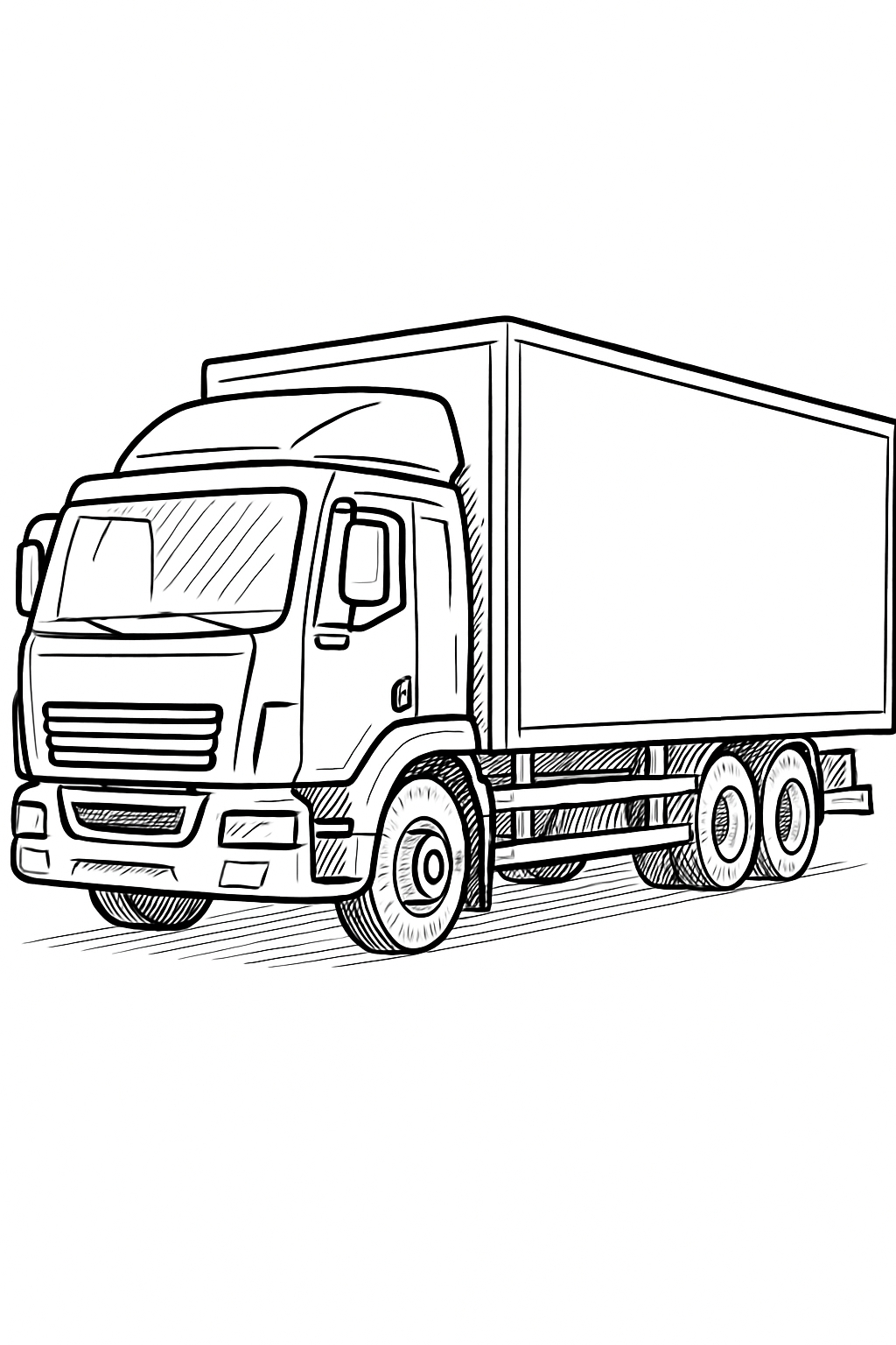 Detailed Black-and-White 18-Wheeler Truck Line Drawing Coloring Book Pages
