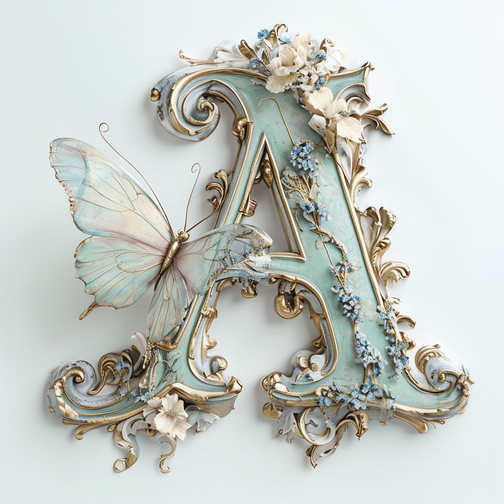 Elegant Ornate Letter 'A' Monogram with Butterfly Design Monogram