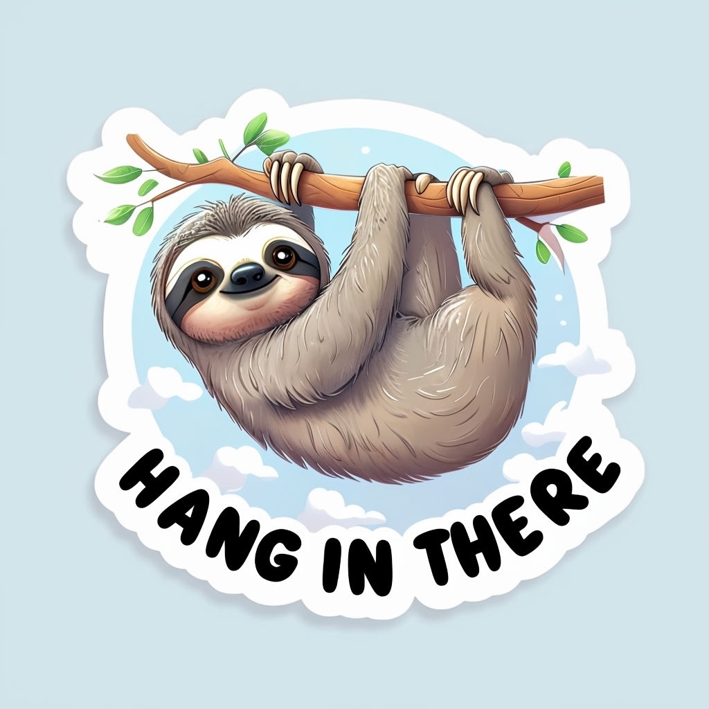 Endearing Cartoon Sloth 'Hang in There' Sticker