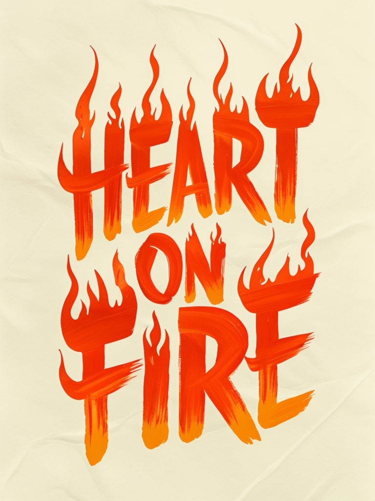 Heart on Fire Fiery Typography Design T-Shirt