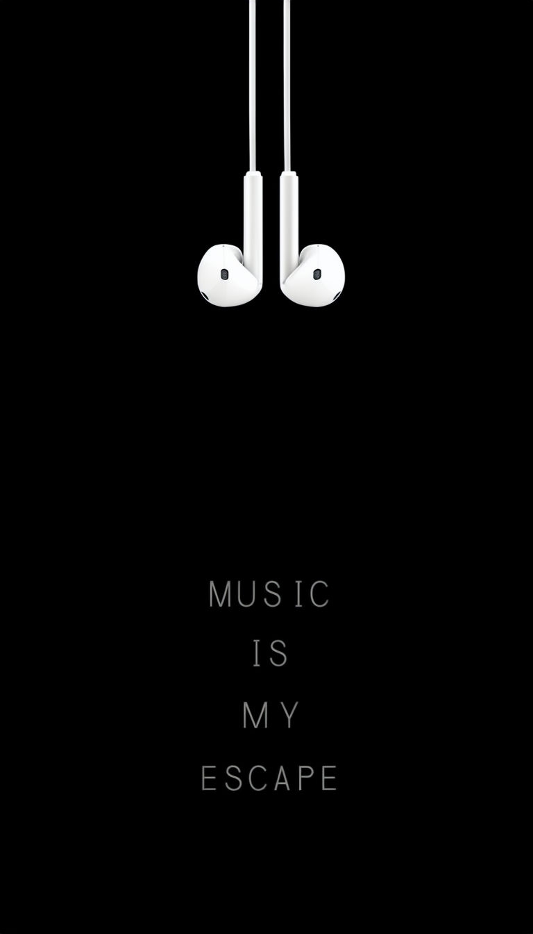 Minimalist Music Is My Escape Earbuds Graphic Mobile Wallpaper