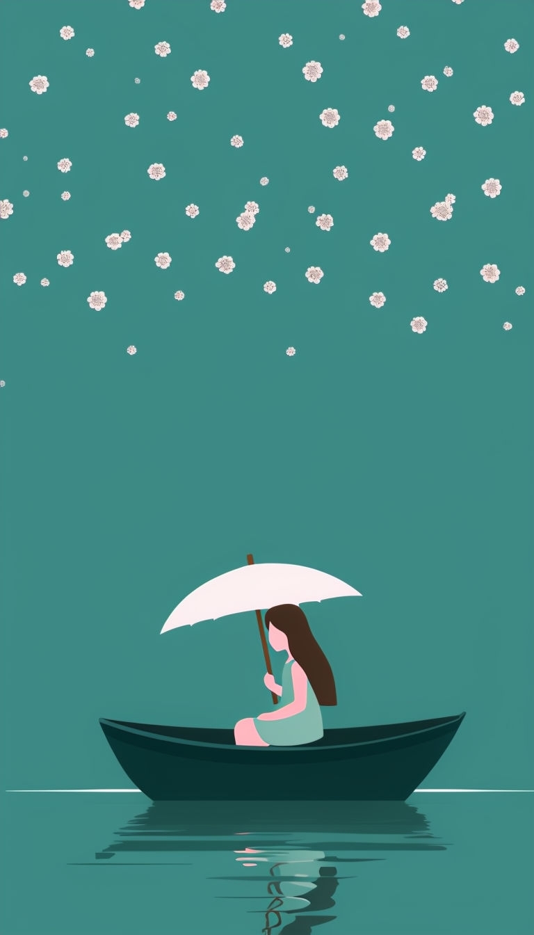 Dreamy Girl in Boat with Parasol Vector Graphic Phone Case Cover