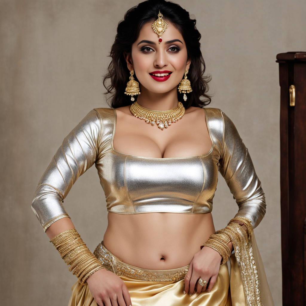 A busty Ramya Krishna in lovable gold chained bra